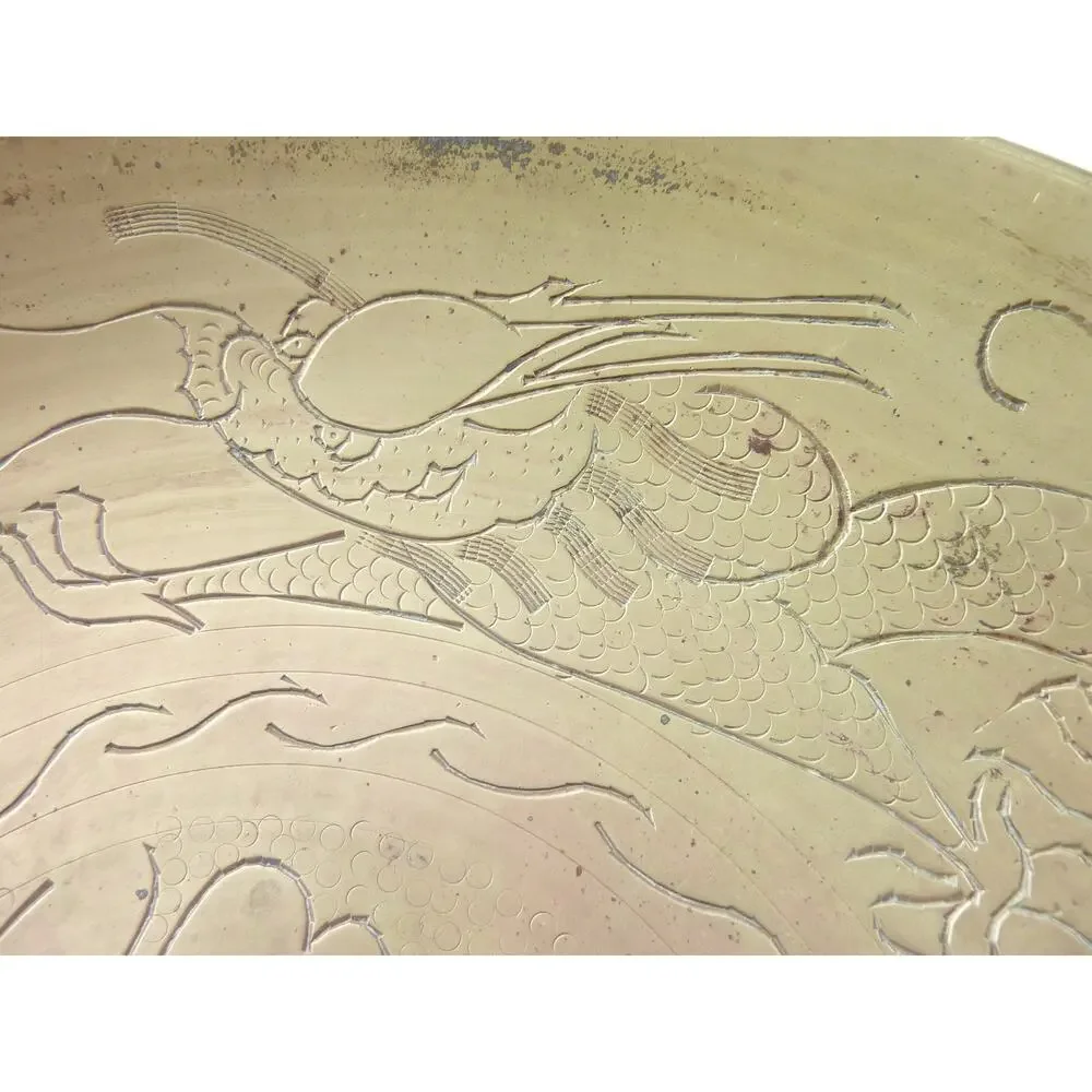Vintage Chinese Brass Bowl Engraved Double Dragon 12